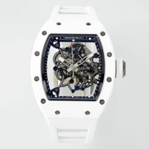 RM055 APSF White Ceramic/RU Skeleton Dial On White Rubber Strap RMUL2