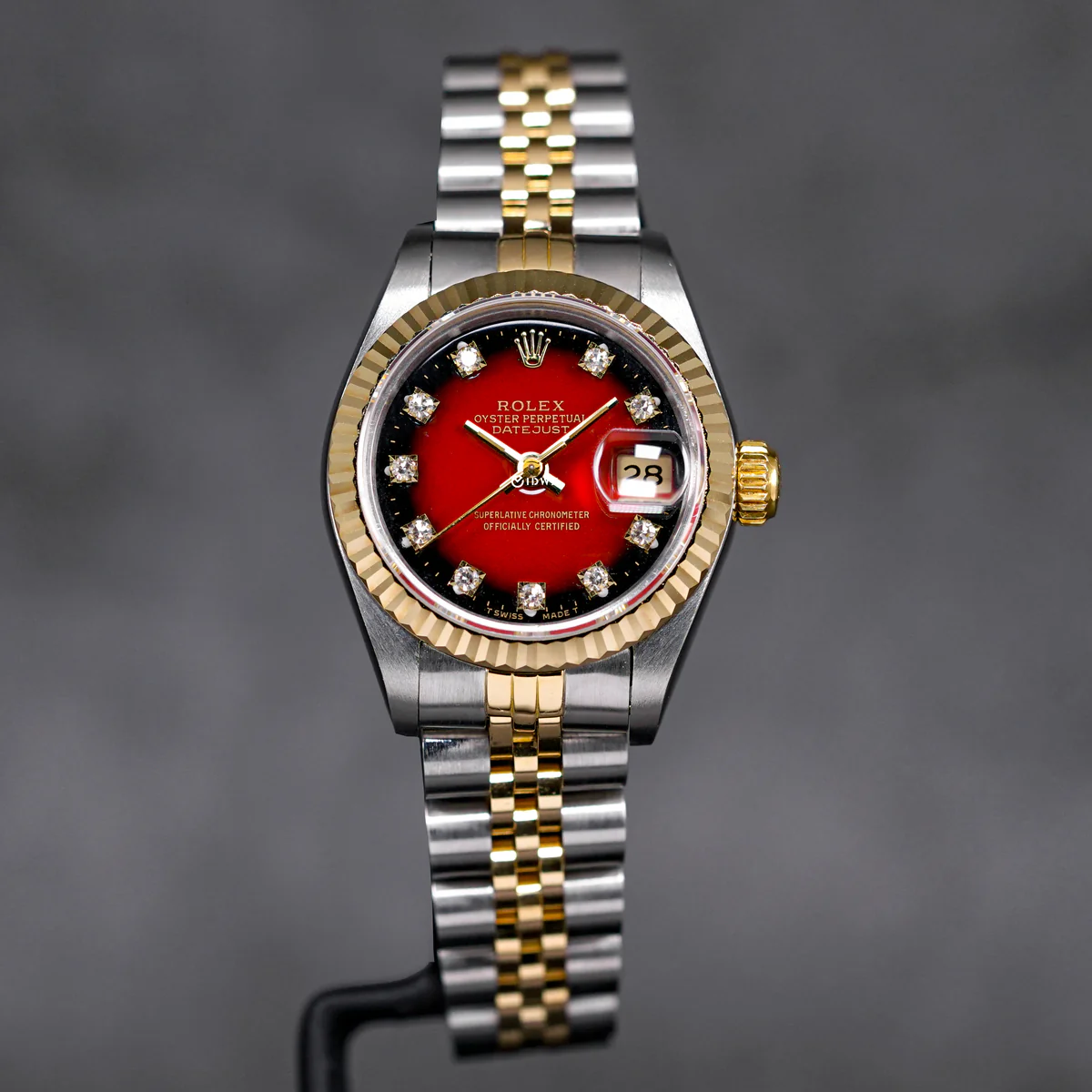 Datejust 26mm Two-Tone Yellow Gold Red Ombre Diamond Dial 