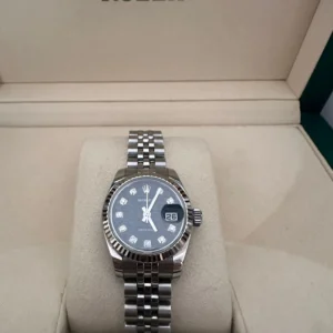 Datejust 28mm Black Computerized Diamond Dial Fluted Jubilee 