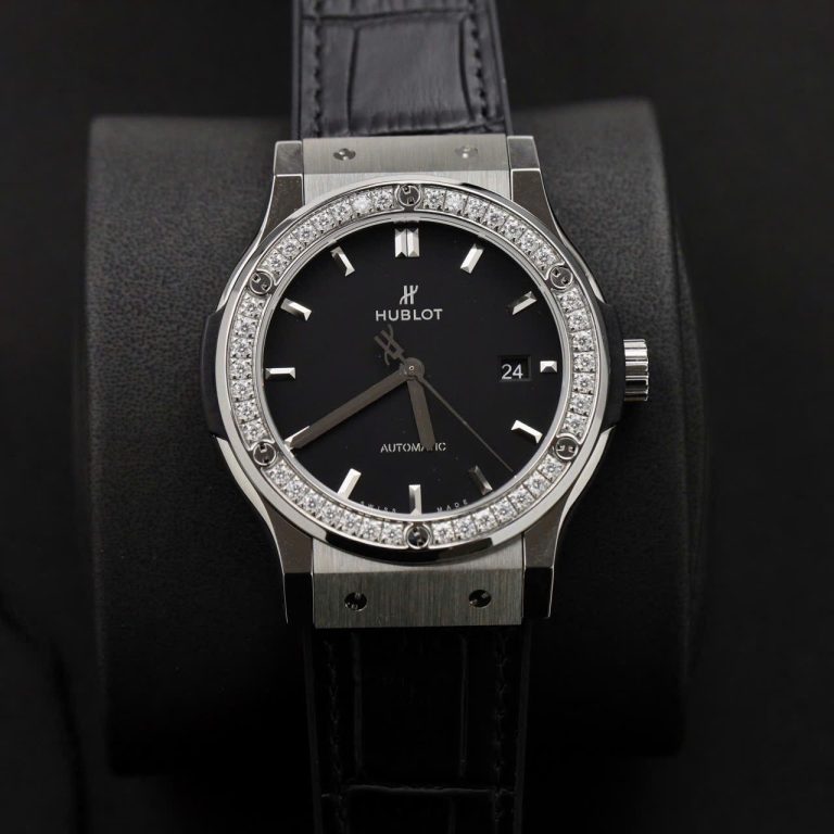 Hublot Classic Fusion Titanium Black Dial 42mm Custom Moissanite Diamonds