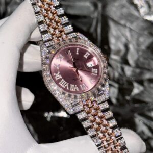 Rolex DateJust With Full Moissanite Diamond Pink Dial 41mm