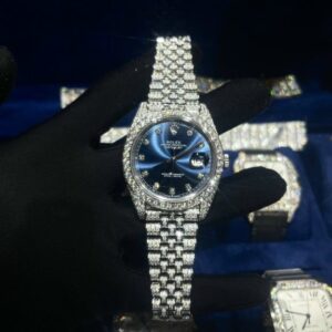 Rolex DateJust Dial Blue Custom Full Diamonds Moissanite 41mm