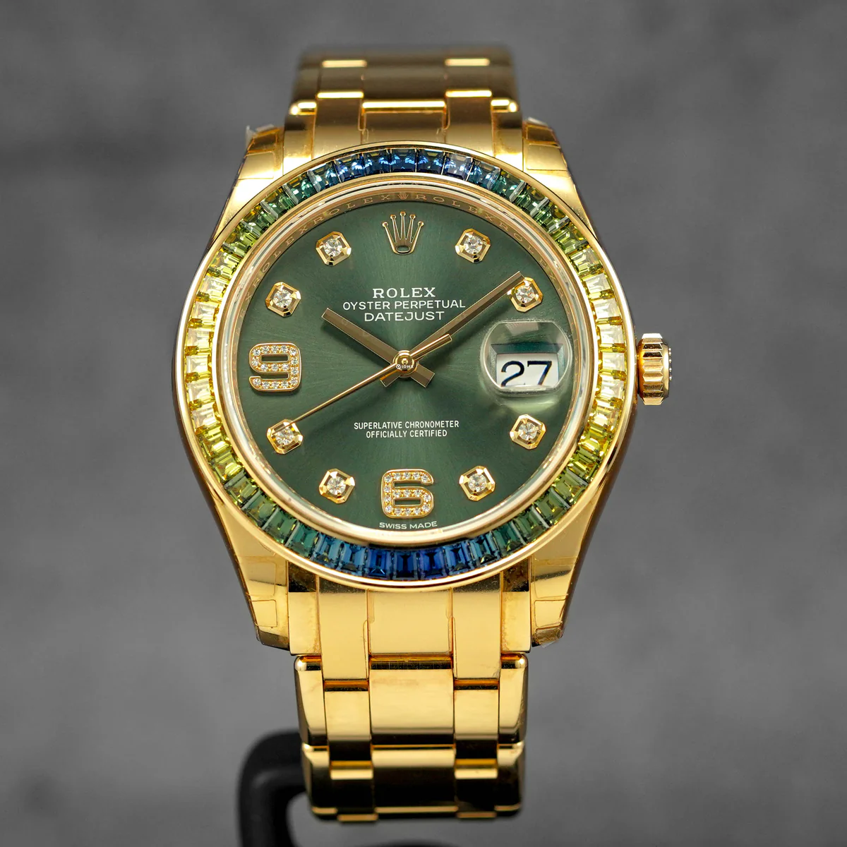Datejust 39mm Pearlmaster Yellow Gold Olive Green Diamond Dial