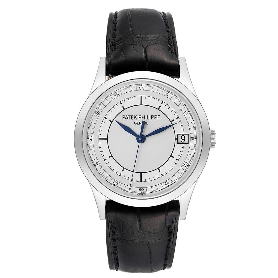 Calatrava 5296G SS ZF 1:1 Best Edition White Dial Blue Hands on Blue Leather Strap 324CS
